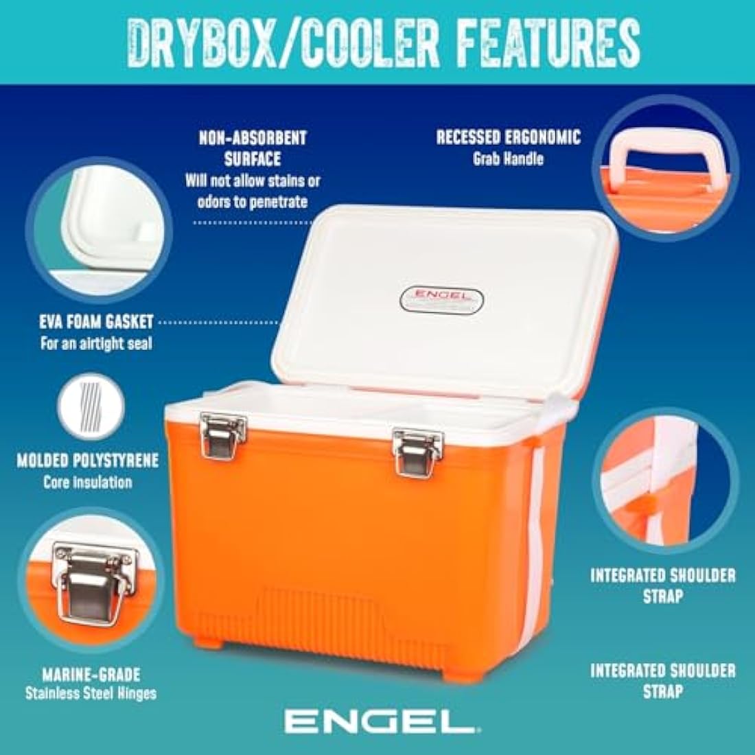 ENGEL Cooler Box 12.3 L - Leak-Proof, Air Tight, Drybox Cooler for Camping, Fishing, Hiking,Picnic - Mini Ice Boxes Large Enough for 15 Cans, 38 x 25.4 x 28.5 CM Small Cool Box for Drinks and Food