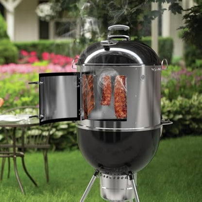 Onlyfire Stainless Steel Smoking Chamber Middle Cooking System for Weber 57cm Kettle Charcoal Grill (Ring+ Bacon Hanger Rack Kit), Turn your Kettle into Smoker Charcoal Grill