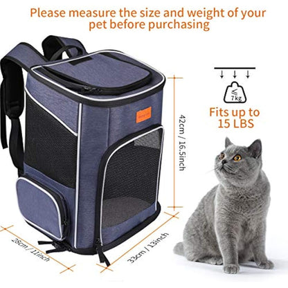 Morpilot® Cat Carrier Backpack, Foldable Pet Carrier Backpack for Cats and Small Dogs, Dog Backpack Carrier with Ventilated Design Inner Safety Strap, Puppy Carrier Bag for Travel Camping Hiking Blue