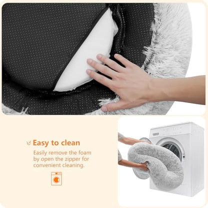 HMTOPE Orthopaedic Dog Bed Round Dog Sofa Cat Bed Doughnut Cuddly Dog Basket Washable 120 cm Diameter Light Grey
