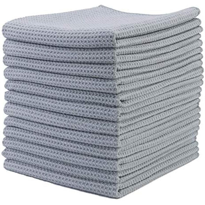 POLYTE Premium Microfibre Kitchen Dish Tea Towel Waffle Weave (Gray, 40x71) 12 Pack