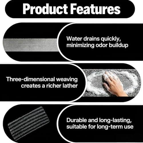 IHONYI Exfoliating Wash Cloth for Men, Black Stripe Body Scrub Towel with Carbon Fiber & Polyester, Deep Cleansing Bath Towel for Skin Care