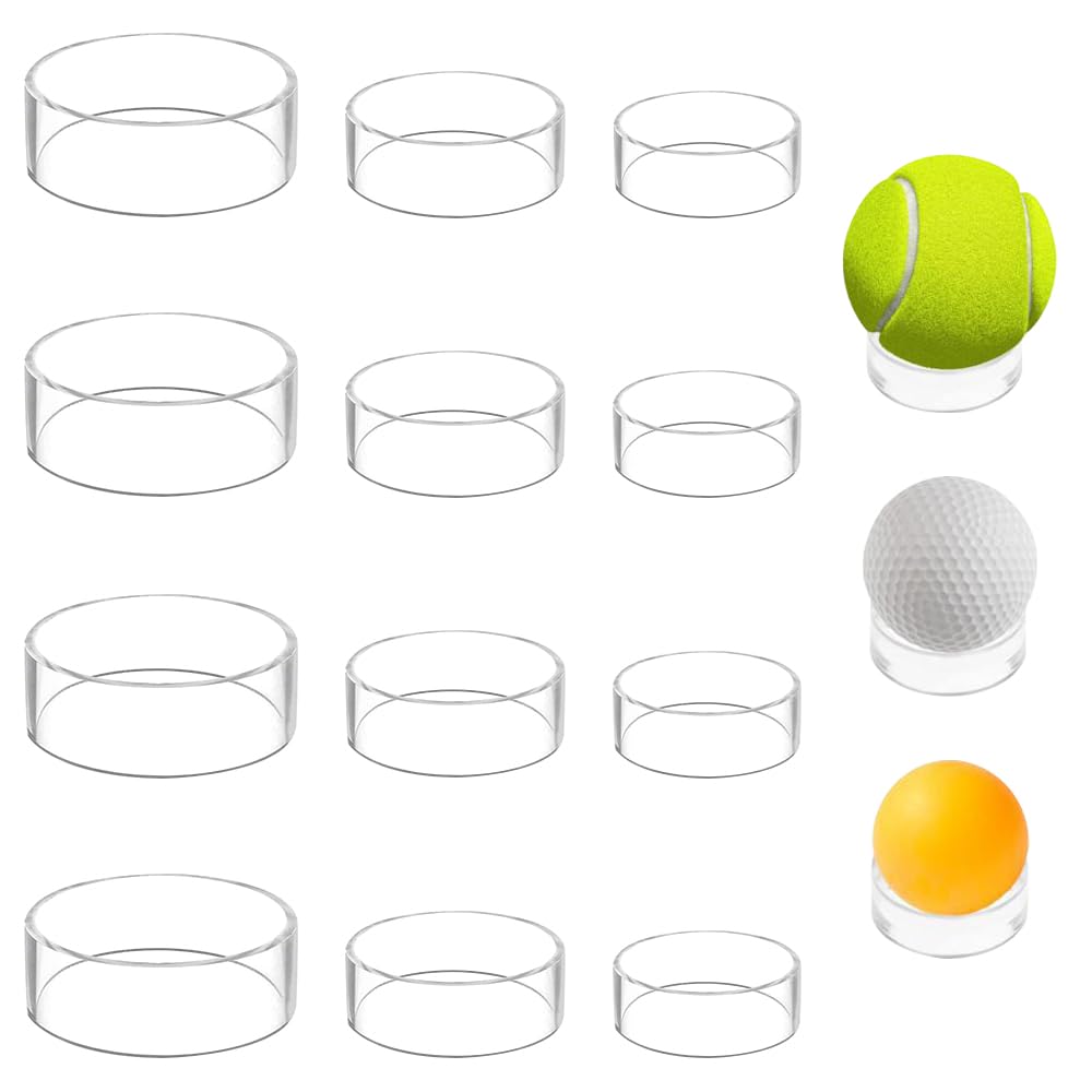 TRKETK 12 Pcs Clear Sphere Acrylic Display Stand Crystal Sphere Stand Holder Round Baseball Display 3 Sizes Plastic Sphere Holder for Baseball Tennis