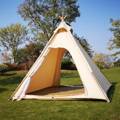 Outdoor 2M Canvas Camping Pyramid Tipi Tent Adult Indian Teepee Tent for 2~3 Person