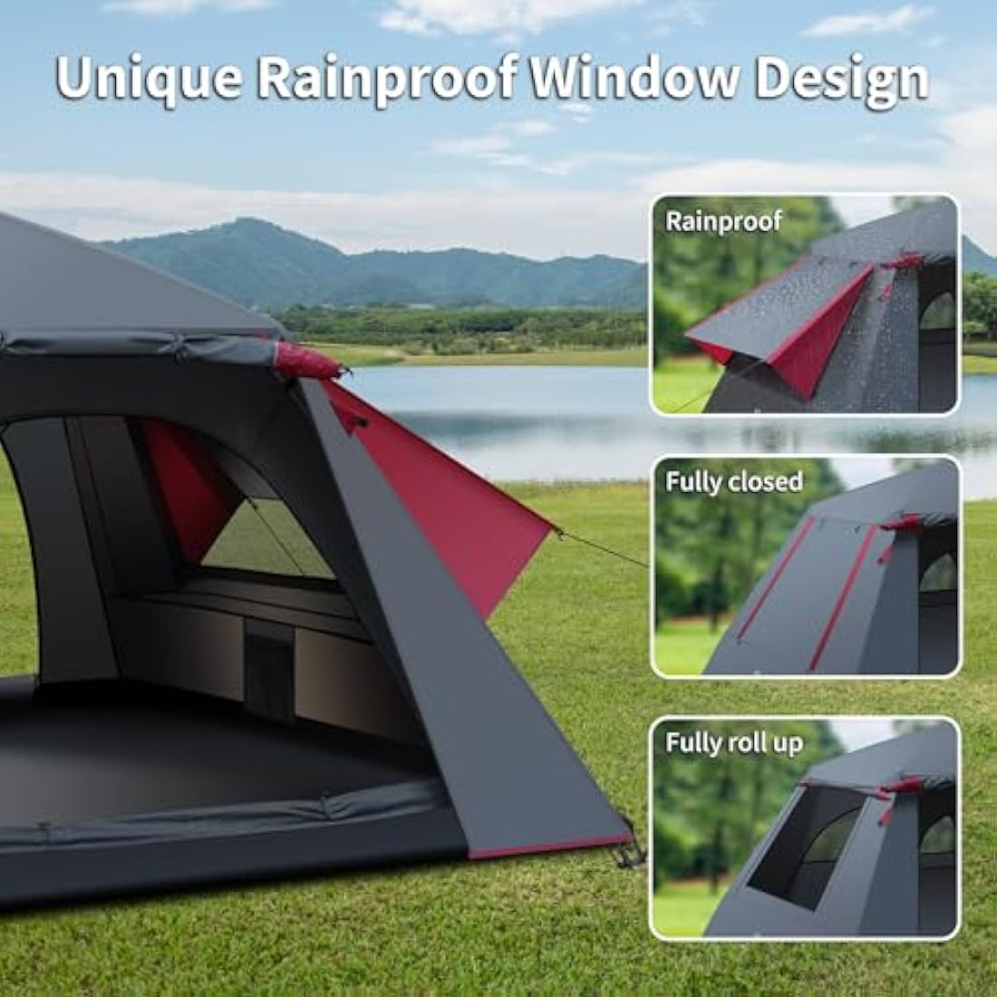Yafaca Camping Tent, 3 Man Pop Up Tent Extra Large Waterproof Automatic Dome Tent with 2 Rainproof Windows, 2 Layers Family Festival Tent with Removable Outer Layer, Tent for Camping Picnic Garden
