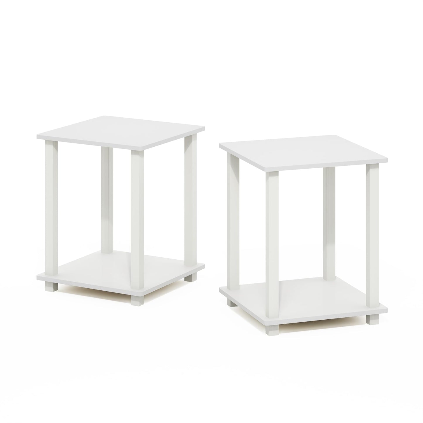 Furinno SIMPLISTIC Side Table Set of 2, 2-Tier End Table, Nightstand, Night Stand, Bedside Table, Easy Assembly, for Living Room, Bedroom, White