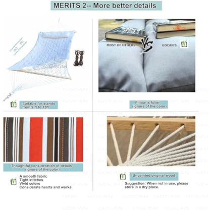 GOCAN Mesh Hammock,Cotton Rope hammocks with Pad Chains Hooks Tree Straps fit Stands from 9' to 15' for Outside Indoor Patio Yard