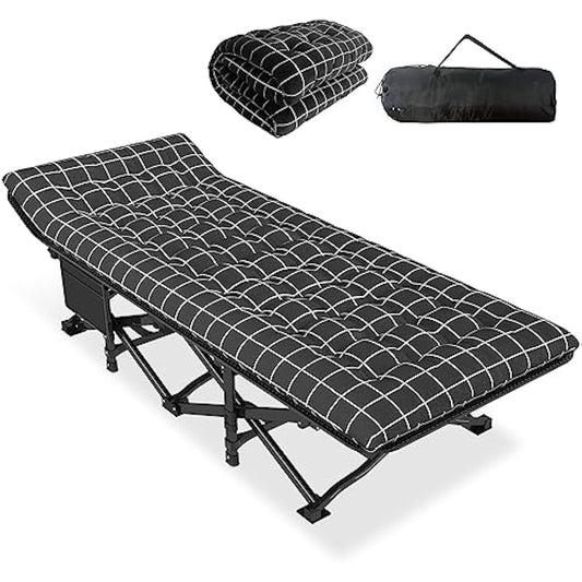 ATORPOK SHOP Camp Beds for Adults with Cushion, Comfortable Travel Camping Cot for Sleeping, Portable Tent cot with Carry Bag Supports 450 lbs (Black)