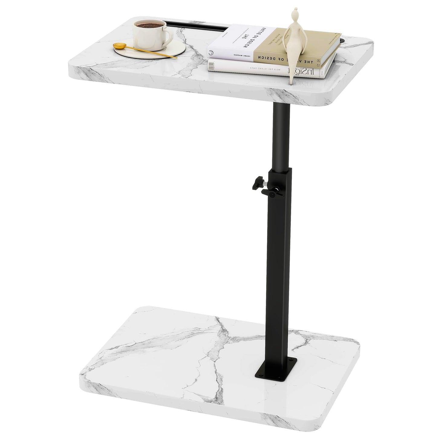 IBUYKE C Shaped Side Table,Height Adjustable,White with Black TVT003BW