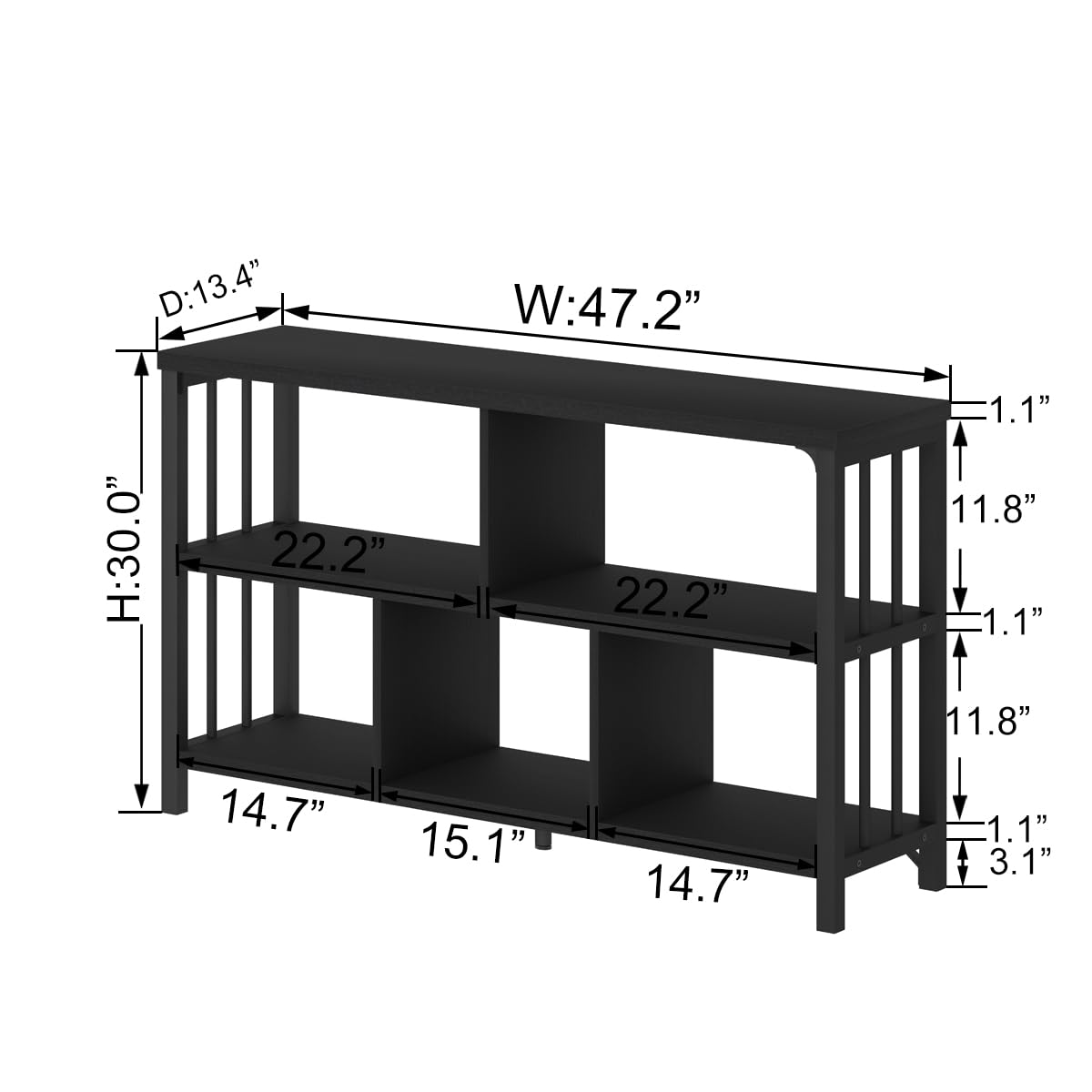 IBF 5 Cube Storage Organizer Bookshelf Low Bookcase 140cm Black Oak