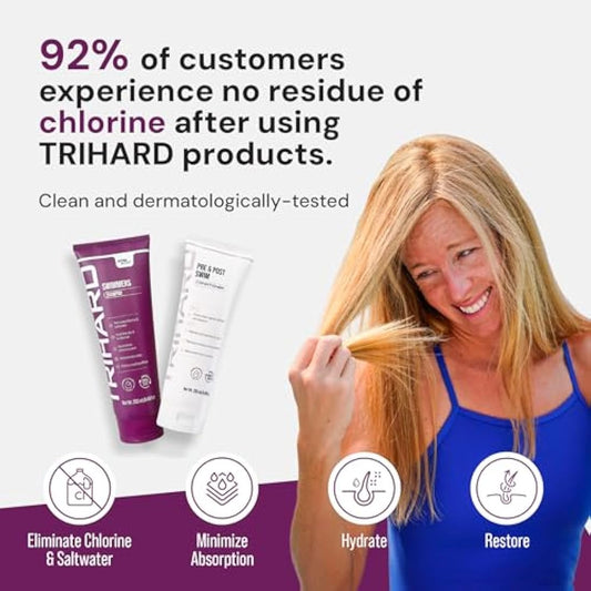 TRIHARD Swim Shampoo and Conditioner Combo | Chlorine Removal for Swimmers, Kids, and Adults - Pre Swim Hair Protection and Post Swim Hair Repair - Safe for Colored Hair
