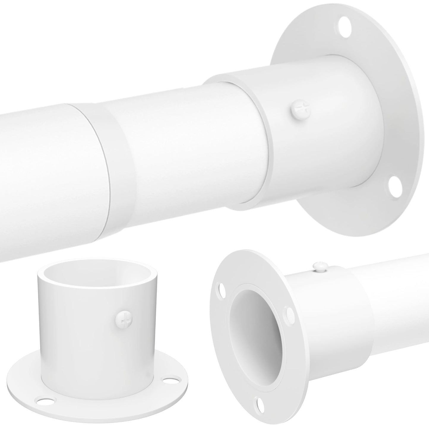 Wardrobe Pole, Wardrobe Rail Adjustable Clothes Rail with Screws and Sockets, Hanging Rod for Wardrobe and Bedroom, 85-235CM/Diameter 32MM，White