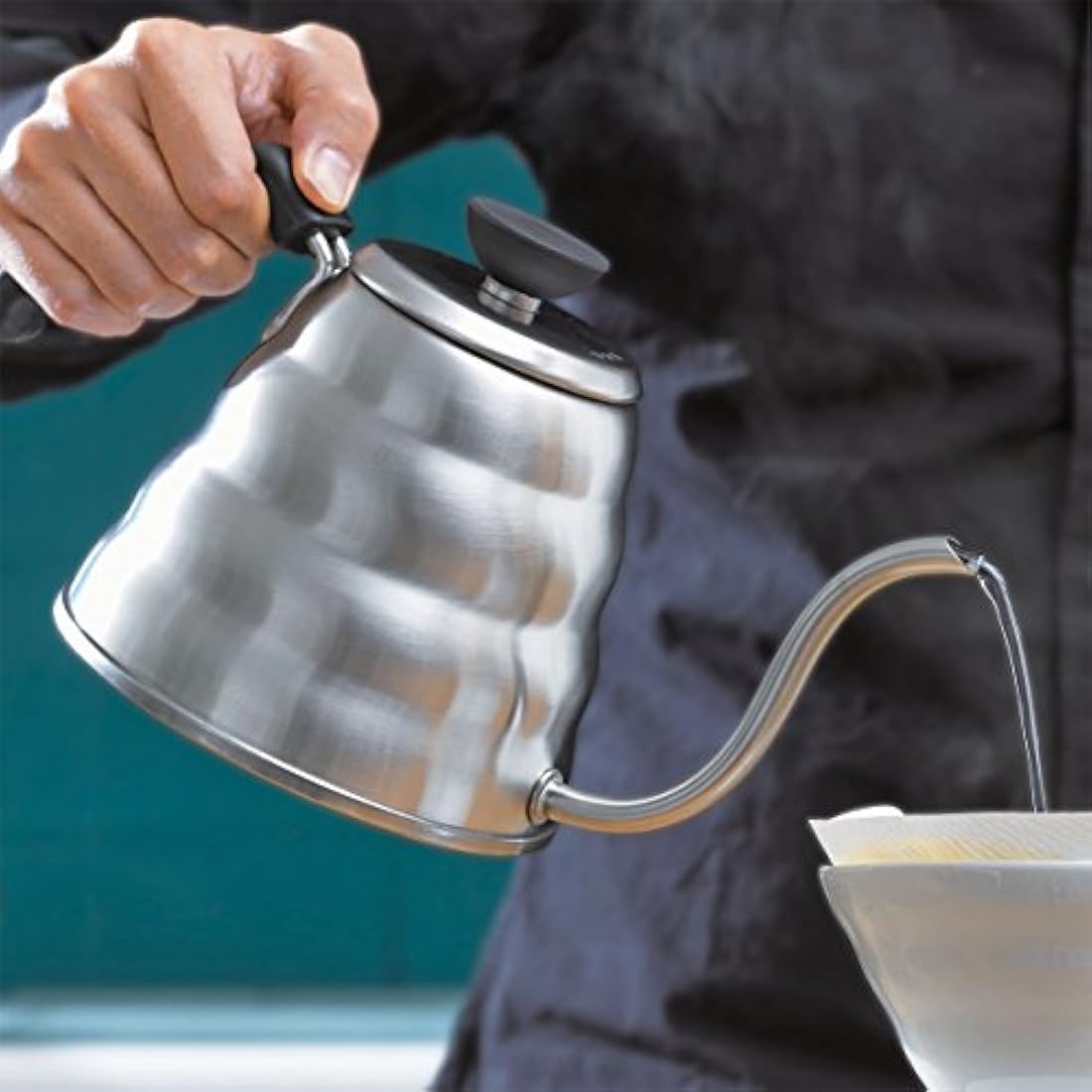 HARIO VKB-120HSV V60 Buono Drip Large Stovetop Stainless-Steel Gooseneck Pour-Over Kettle, 1.2 Litre, Aluminium, Stainless Steel