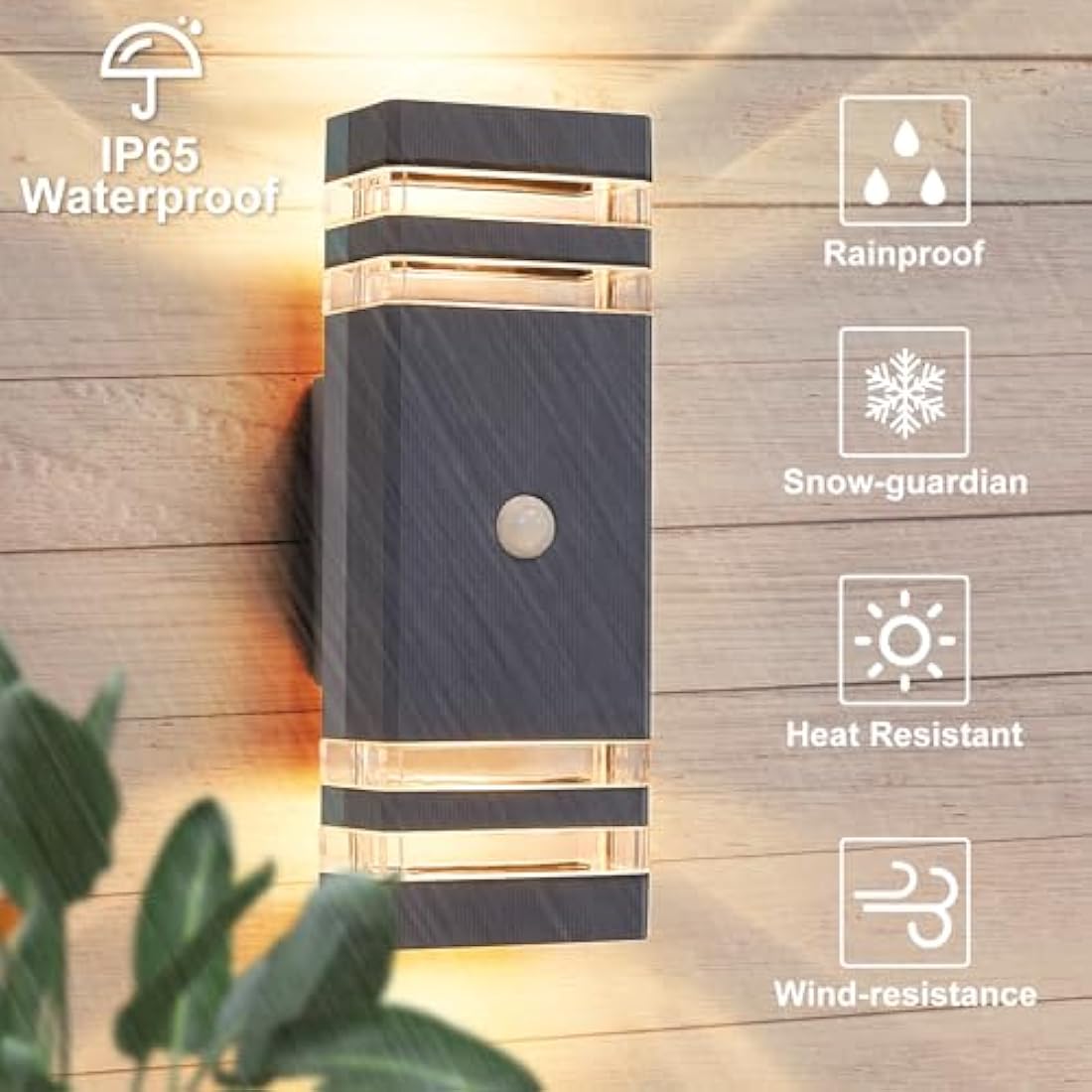 CELAVY Up Down Outside Lights with Motion Sensor, PIR Outdoor Wall Light Mains Powered, IP65 Square Front Door Porch Light Electric, Security LED External Exterior Lamp for House 2 Pack, Anthracite