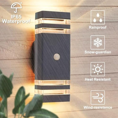 CELAVY Up Down Outside Lights with Motion Sensor, PIR Outdoor Wall Light Mains Powered, IP65 Square Front Door Porch Light Electric, Security LED External Exterior Lamp for House 2 Pack, Anthracite