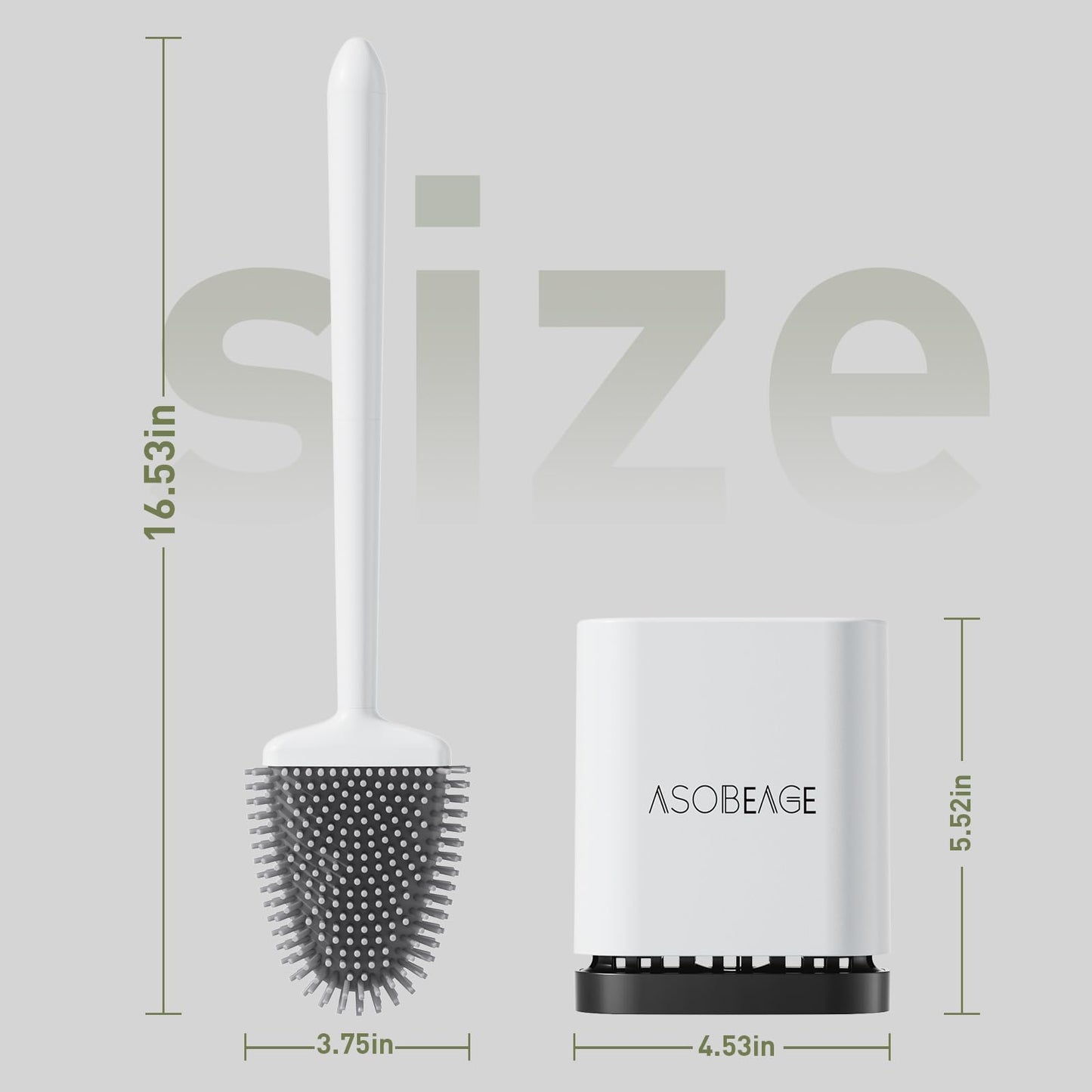 ASOBEAGE Silicone Toilet Brush: Flexible Head, Long Handle, Wall-mounted, Quick-drying Holder for Bathroom Clean (White)