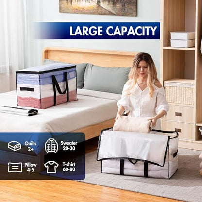 TAILI Extra Large Moving Bags, 6 Pack Clear Heavy Duty Totes, Wrap Around Handles,Storage Bags for Clothes Bedding Camping Space Saving,Alternative to