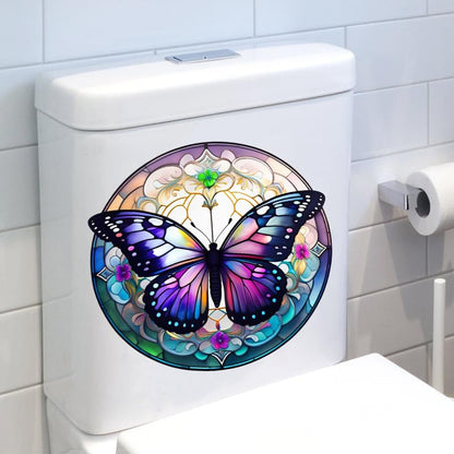 Butterfly Flowers Toilet Cover Sticker Decals,Colorful Butterfly Flowr Waterproof Toilet Lid Tank Seat Decals Cistern Self-Adhesive Bathroom Wall
