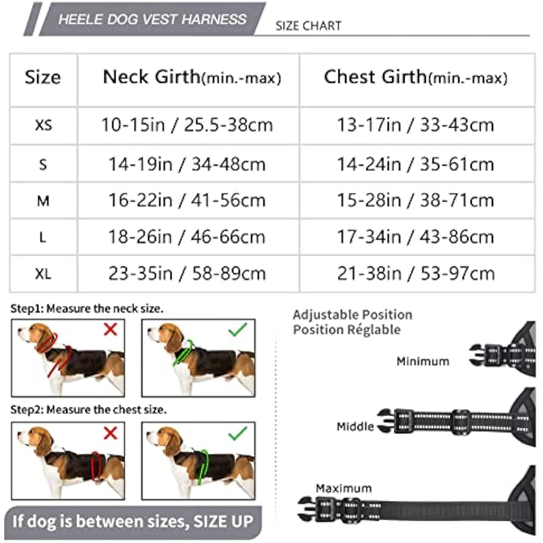 HEELE No Pull Dog Harness - Large, Reflective, Adjustable with Front & Back Leash Attachments & Soft Padded Control Handle - Grey, L