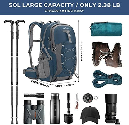 Maelstrom Hiking Backpack, Camping Backpack, 40L/50L Waterproof Hiking Daypack with Rain Cover, Lightweight Travel Backpack
