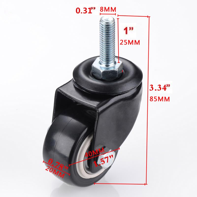 1,5-Zoll Gummi Bürostuhlrollen M8x25mm, 5 Stück