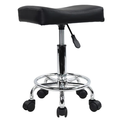 KKTONER Square Rolling Stool PU Leather Height Adjustable Swivel Massage SPA Salon Stools Task Chair with Wheels Black