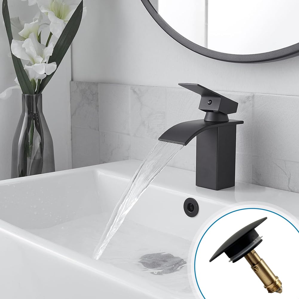 Pop Up Sink Plug Replacement Matt Black, Chonphan Basin Sink Plug Click Clack Sink Plug Sprung Push Plug Stopper Waste Drain Plug for Bathroom Vanity