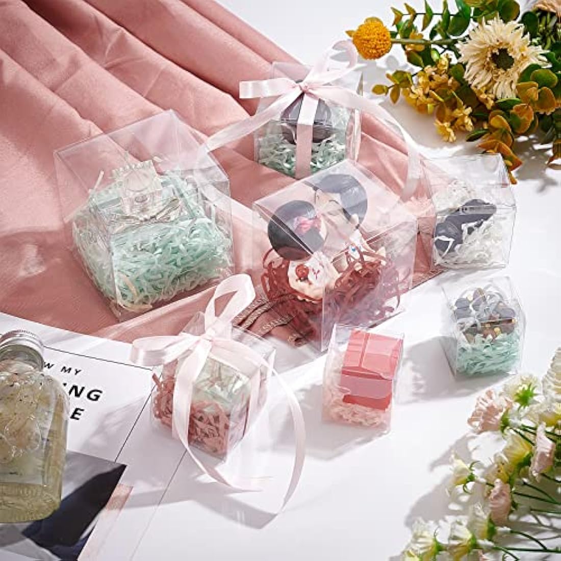 BENECREAT 30PCS 8x8x8cm Clear Cube Wedding Favour Boxes PVC Transparent Cube Gift Boxes for Candy Chocolate Birthday, Wedding, Party Favors