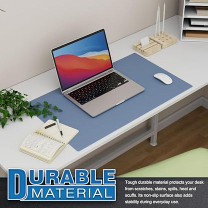 K KNODEL Small Office Leather Desk Mat, Mouse and Keyboard Pad, Computer and Laptop Mat, Desktop Protector and Cover, Writing Pad and Blotter (60x35cm, Lake Blue)
