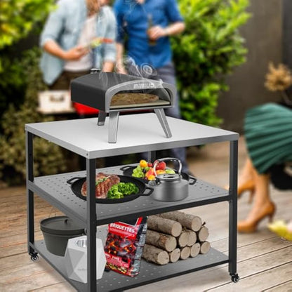 onlyfire Heavy Duty Pizza Oven Stand Table with Stainless Steel Surface and Wheels, Pizza Oven Accessories (80 x 80 x 83 CM)