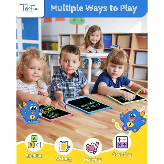 TEKFUN 2 Pack LCD Writing Tablet, 8.5inch Colorful Drawing Tablet for Kids, Erasable Writing Drawing Board with Lanyard, Learning Toys Gifts for 3 4 5 6 7 Years Old Boys Girls Toddlers (2X Blue)