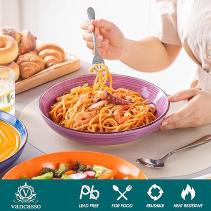 Vancasso Bonita Large Pasta Bowls Set of 6, 50 oz Ceramic Salad & Soup Bowls, Microwave & Dishwasher Safe, Warm Color