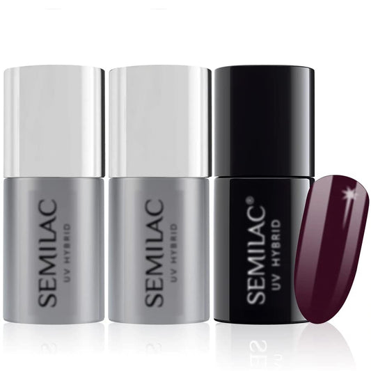 Semilac Base Coat, Top Coat & UV Gel Colour Polish. Long Lasting, Chip Resistant & Easy To Apply. 083 Burgunt Wine Colour UV Gel Nail Varnish. Perfect