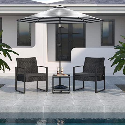 Mondeer Rattan Garden Furniture Set, 3 PCS Patio Bistro Set, 2 Seater Rattan Chairs with Cushions and Coffee Table, for Balcony Garden Indoor Outdoor Patio Backyard, Black