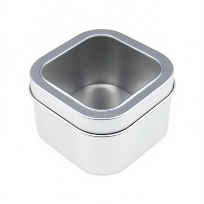 Goodma 6-Pack 240ml Square Metal Tins with Clear Window, Silver
