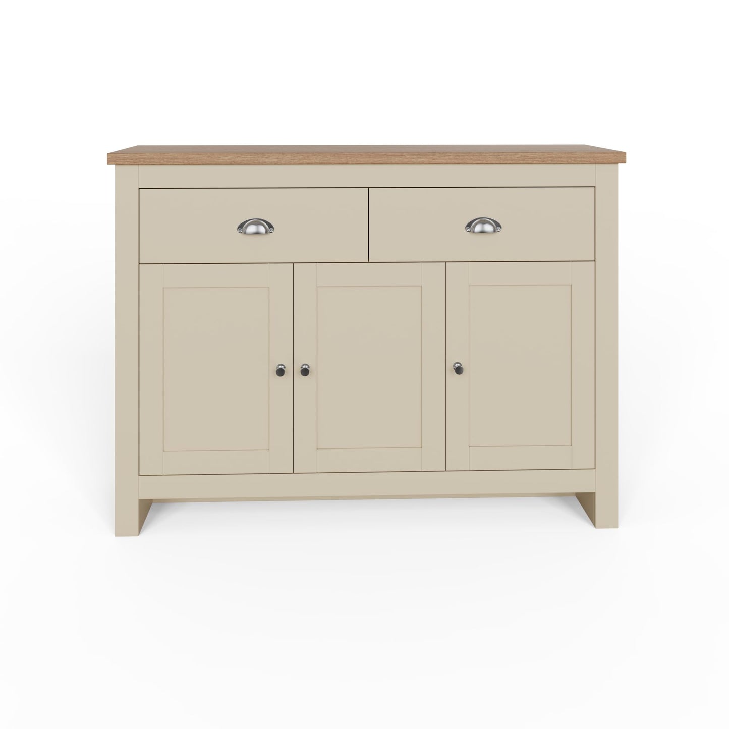 GFW Lancaster Large Sideboard, Cream and Oak Effect Storage Cabinet with 3 Doors and 2 Drawers, Country Cottage Living Room and Dining Room Furniture