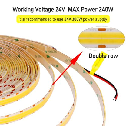 GOMING 32.8ft(10M) DC 24V Double Row COB LED Strip Light Natural White 4000K IP65 Waterproof 6000LEDs CRI 93+ 20000lm Uniform Glow Dotless Flexible