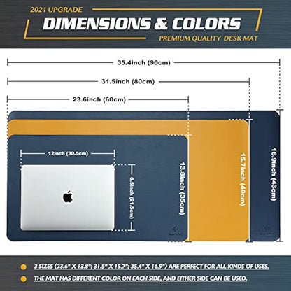 K KNODEL Large Office Leather Desk Mat, Mouse and Keyboard Pad, Computer and Laptop Mat, Desktop Protector and Cover, Writing Pad and Blotter (80x40cm, Dark Blue)