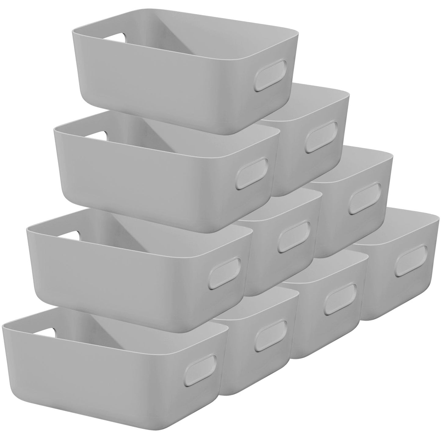 W&H 10 PCS Grey Plastic Storage Boxes with Handle, Medium Kitchen Cupboard Organiser Box, Plastic Storage Baskets for Shelves, Bathroom