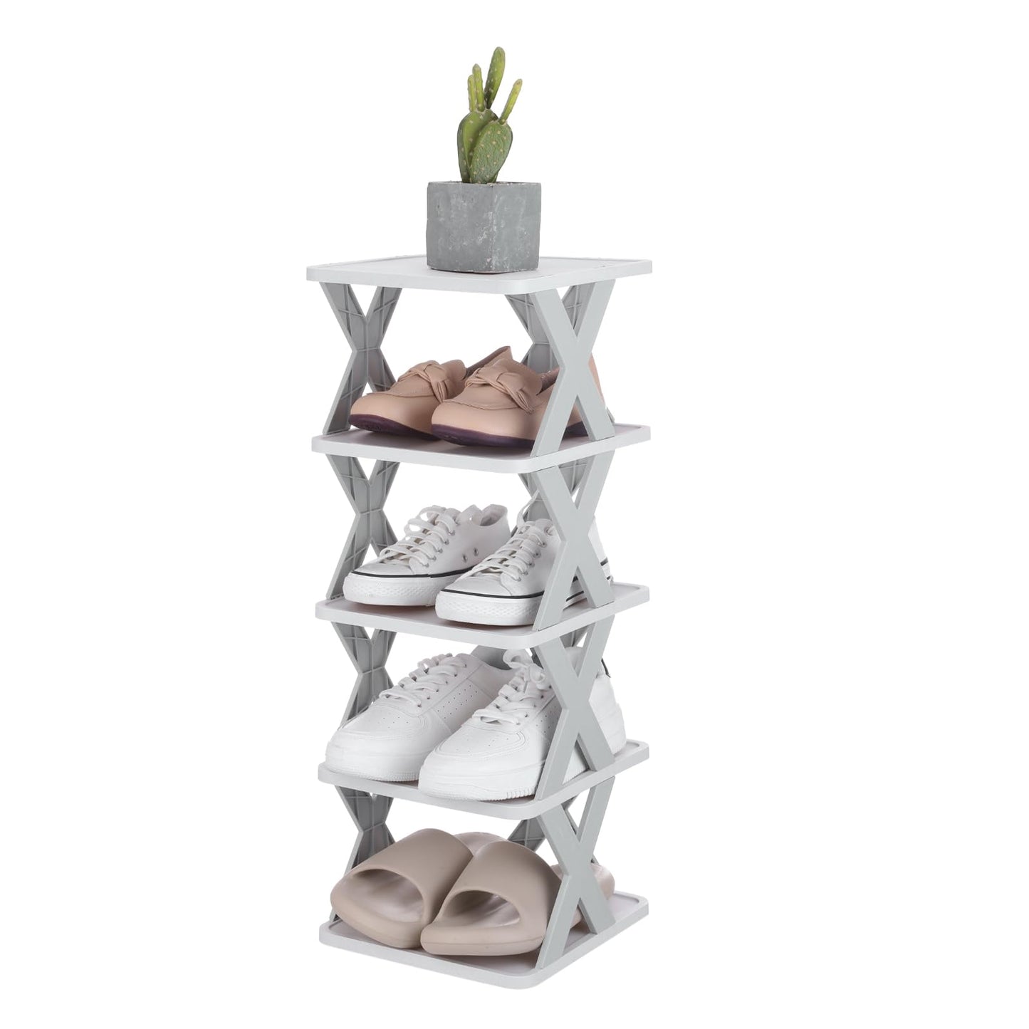 sourcing map 5-Tier Plastic Shoe Rack, Vertical Shoe Rack Stackable Storage Organizer Folding Space-Saving Narrow Slot Shelf for Closet Livingroom
