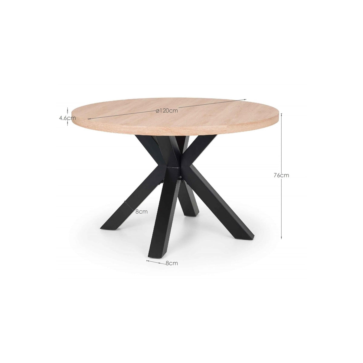 Julian Bowen Berwick Round Table for 4, Oak & Black - H75 x W120 x D120cm