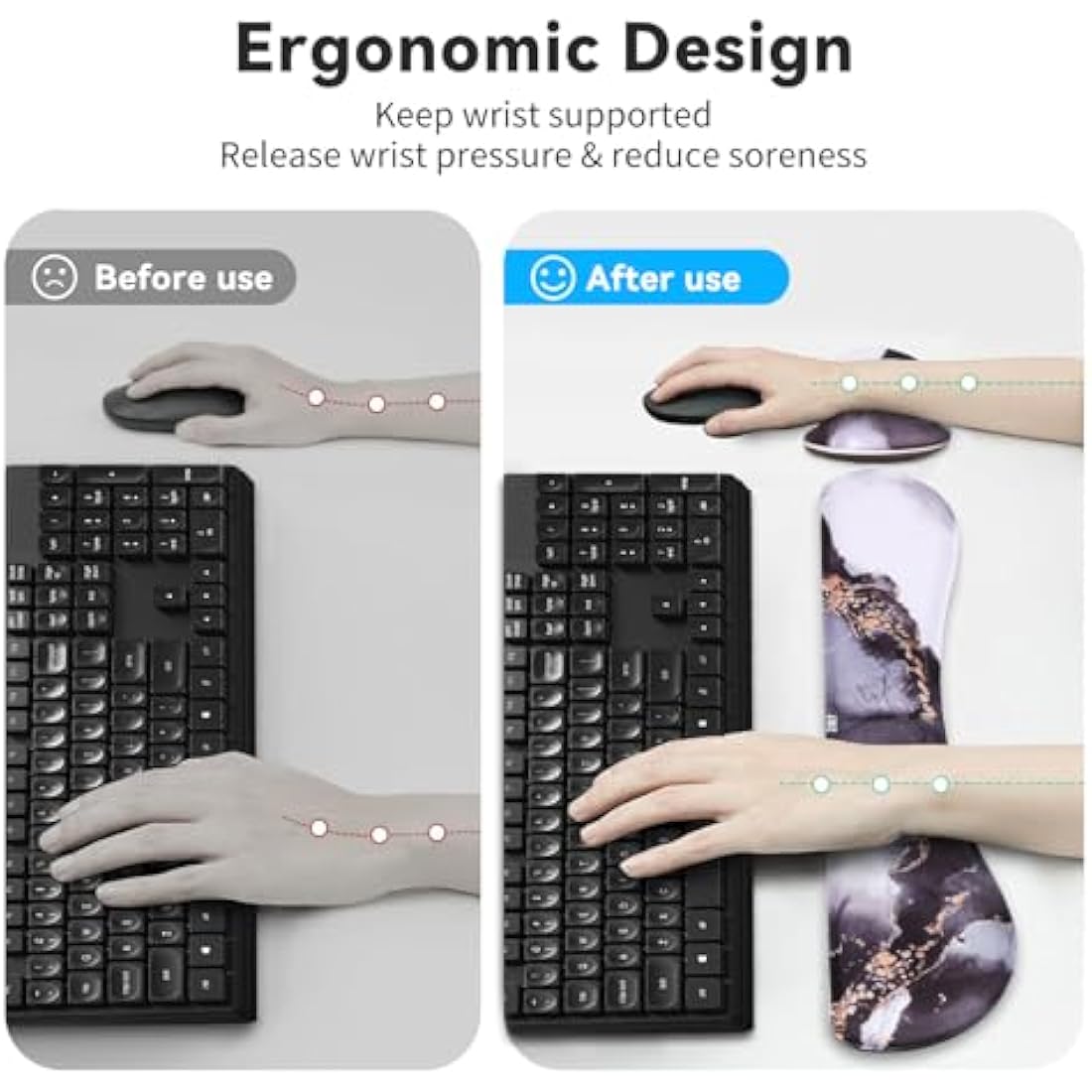 ZIBLY Wrist Rest Keyboard and Mouse Set - Non-Slip Ergonomic Wrist Cushion Support Pad - Easy Typing, Pain Relief – Premium Silky Gel Memory Foam for Work from Home Gaming Computer Laptop