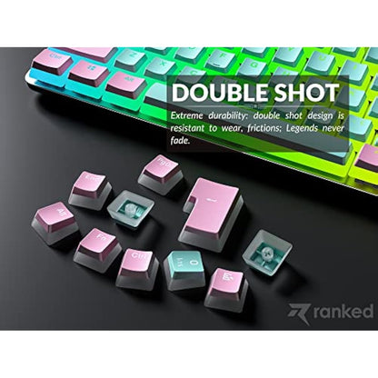 Ranked Pudding v2 PBT Keycaps | 145 Double Shot Translucent ANSI US & ISO Layout | OEM Profile for Full Size, TKL, 75%, 65% and 60% RGB Mechanical Gaming Keyboard (Miami)