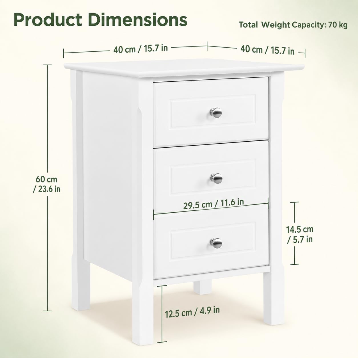Yaheetech Bedside Table with 3 Drawers, White
