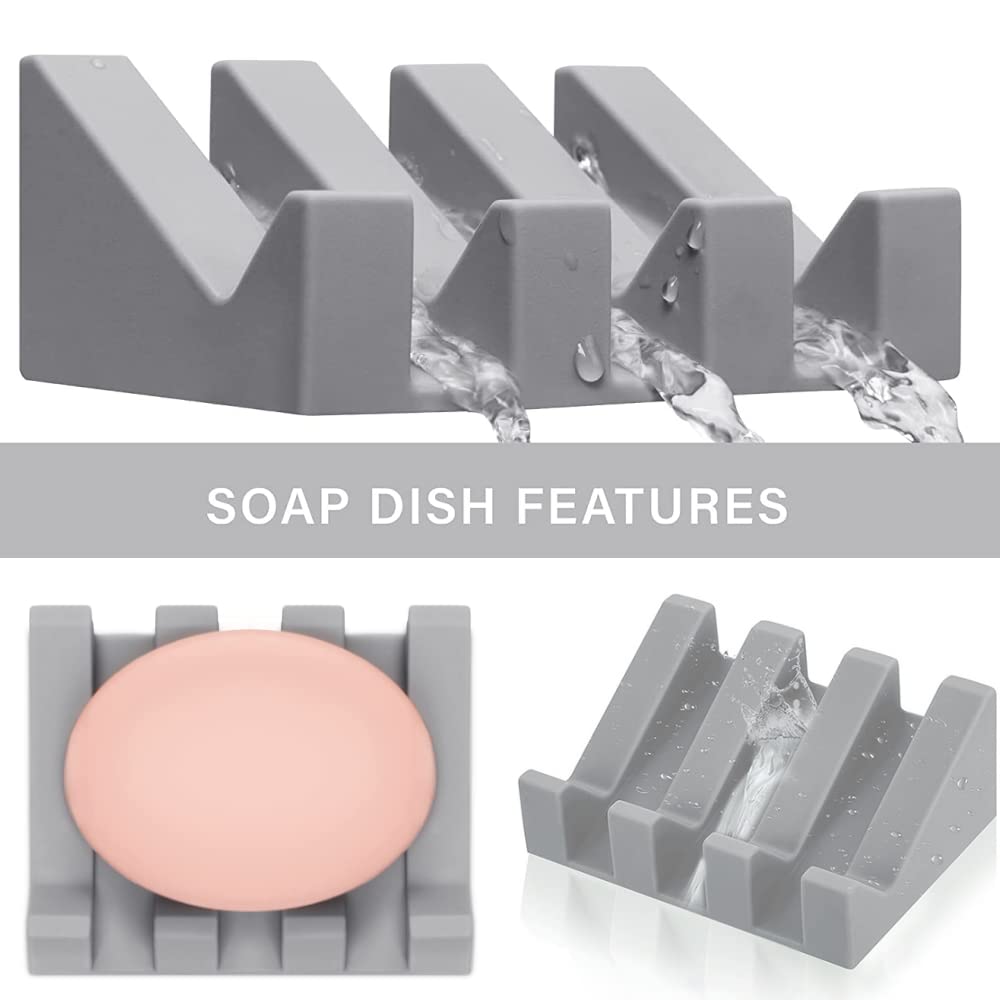 Silicone Soap Dish - 2Pcs Soap Holder with Draining - Soap Dishes for Bathroom/Shower, Kitchen, Travel | Keep Soap Dry