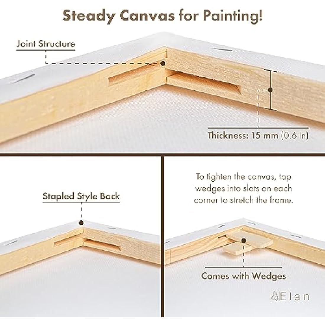 Elan Stretched Canvases 50x60 CM, 6-Pack for Painting, Painting Canvas Bulk, Adults Blank Paint Art Canvas, White