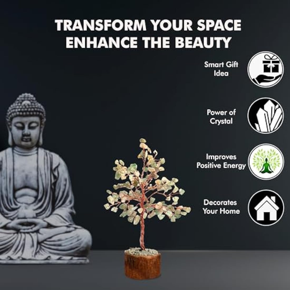 Wonder Care Crystal Tree for Home Decor - Healing Stones & Gems - Witchy Room Decor - Green Aventurine
