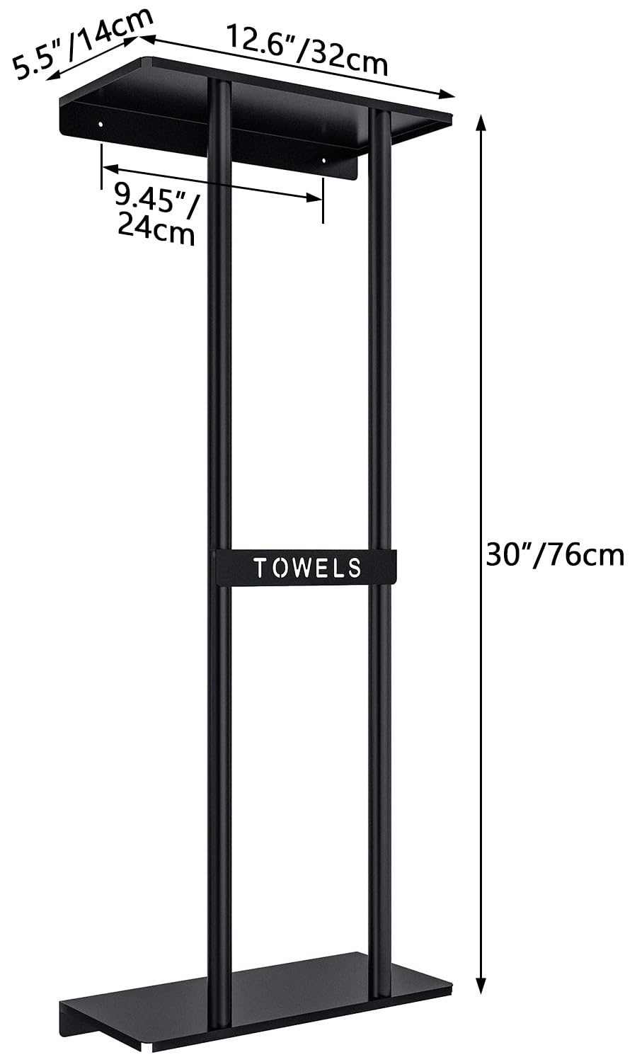 STWWO Towel Rack Wall Mounted Bath Towel Holder 76cm High, Black