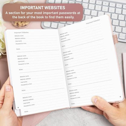 GoGirl Password Book with Alphabetical tabs – Internet Address & Password Keeper Logbook for Password Organization, Journal Notebook for Saving Website Logins. Medium Size 13.5 x 19cm - Rose Gold