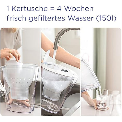 BRITA Marella Water Filter Jug White (2.4L) Starter Pack incl. 3x MAXTRA PRO All-in-1 cartridge - fridge-fitting jug with digital LTI and Flip-Lid - now in sustainable Smart Box packaging